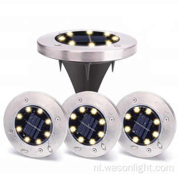 Wason Hot Sale 8led Auto On/Off Night Beveiliging Disk aangedreven LED Garden Light Walkway Outdoor Solar Ground Lights